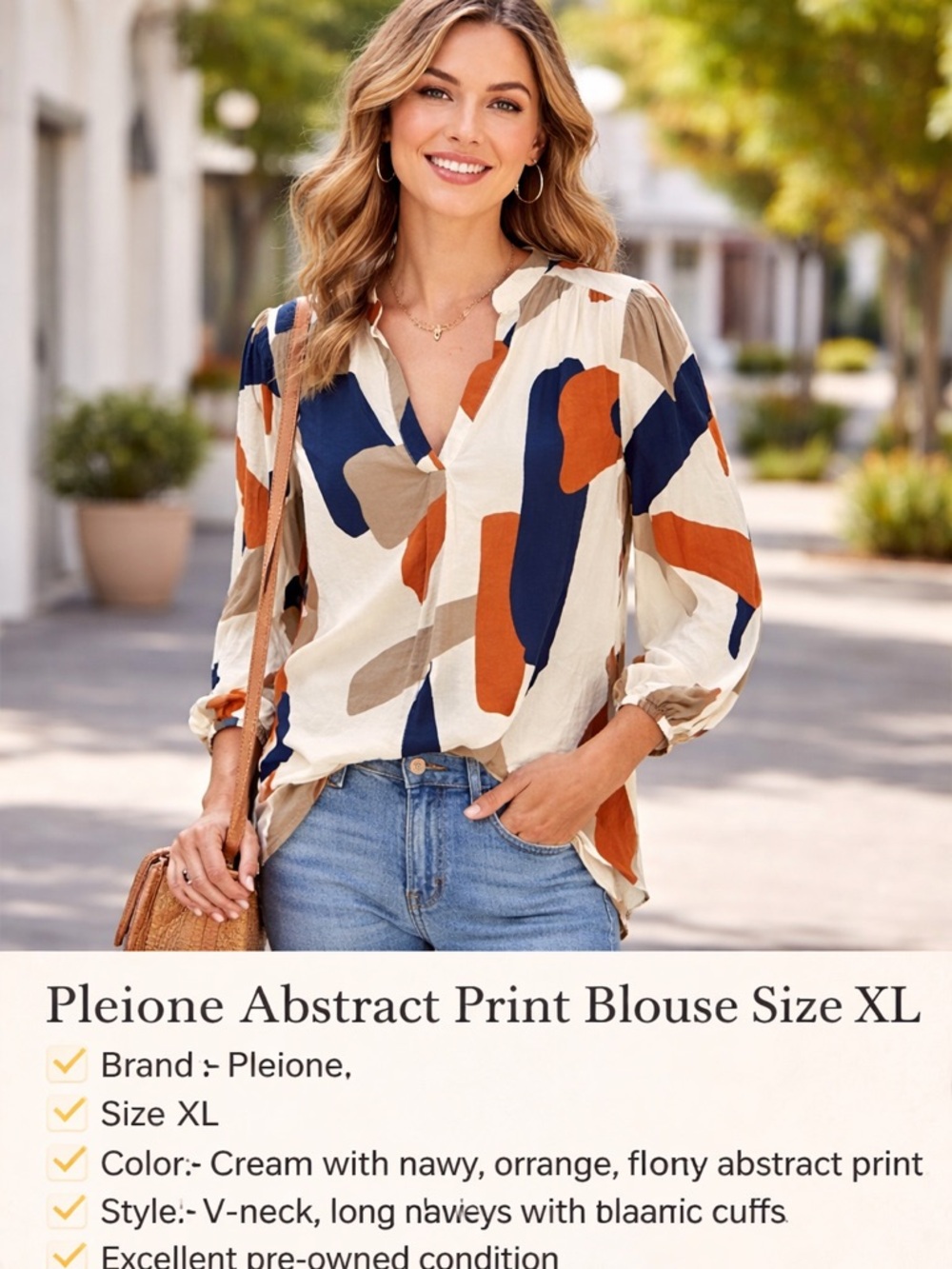 Pleione Abstract Print Blouse Size XL | Boho Chic Lightweight Top Neutral Casual